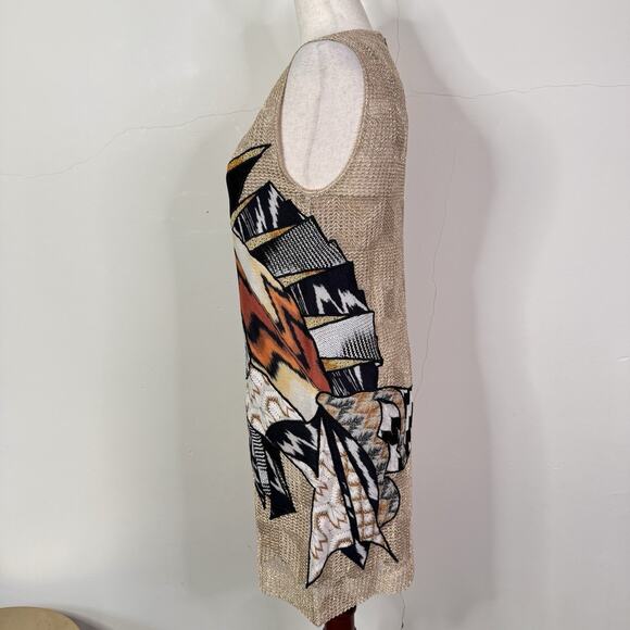 MISSONI Metallic Knit Sleeveless Mini Dress 40 US 4 Gold Graphic Fish Italy RARE - Picture 7 of 14